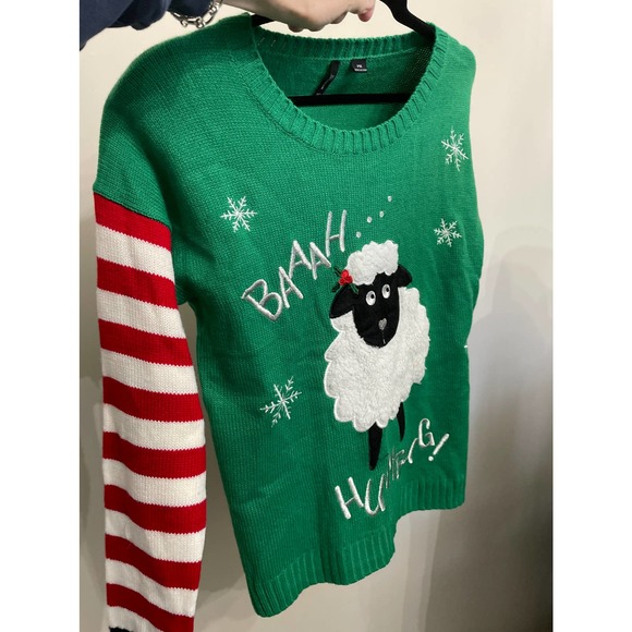 New Directions Green Bah Humbug Christmas Sweater Sz PM Knit Top - Picture 8 of 8
